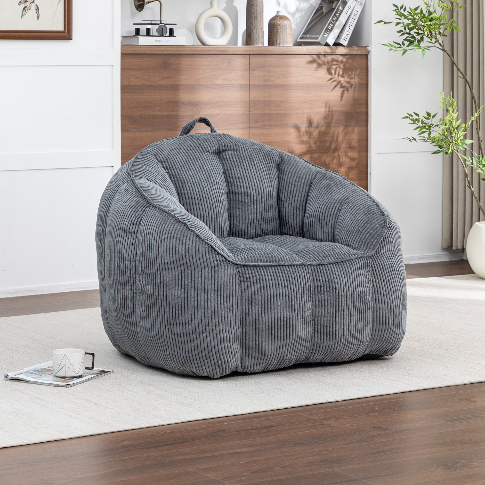 Giant Corduroy Bean Bag Chair with Armrests