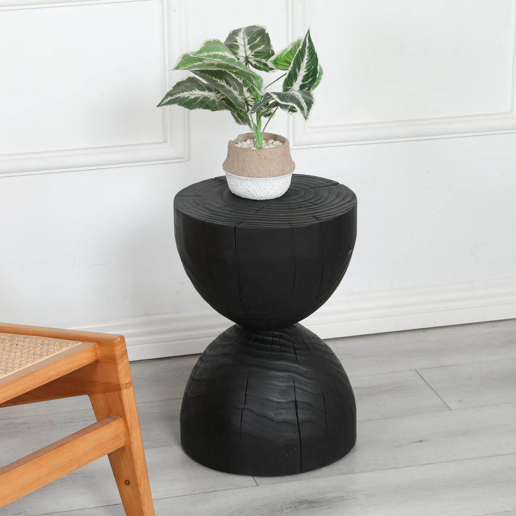 Round Mango Wood Side Table in Black