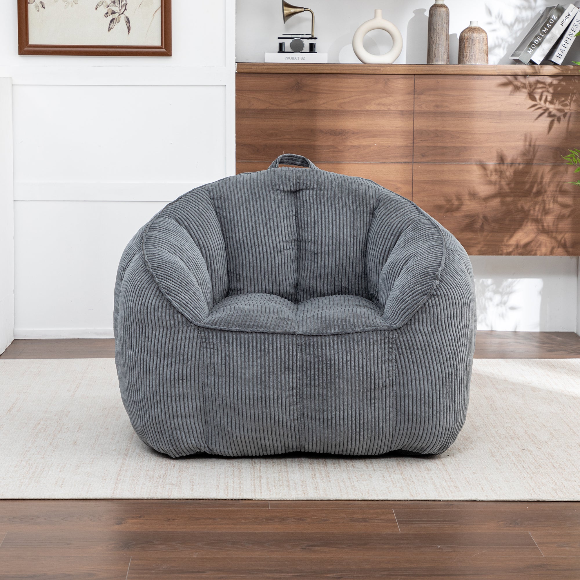 Giant Corduroy Bean Bag Chair with Armrests