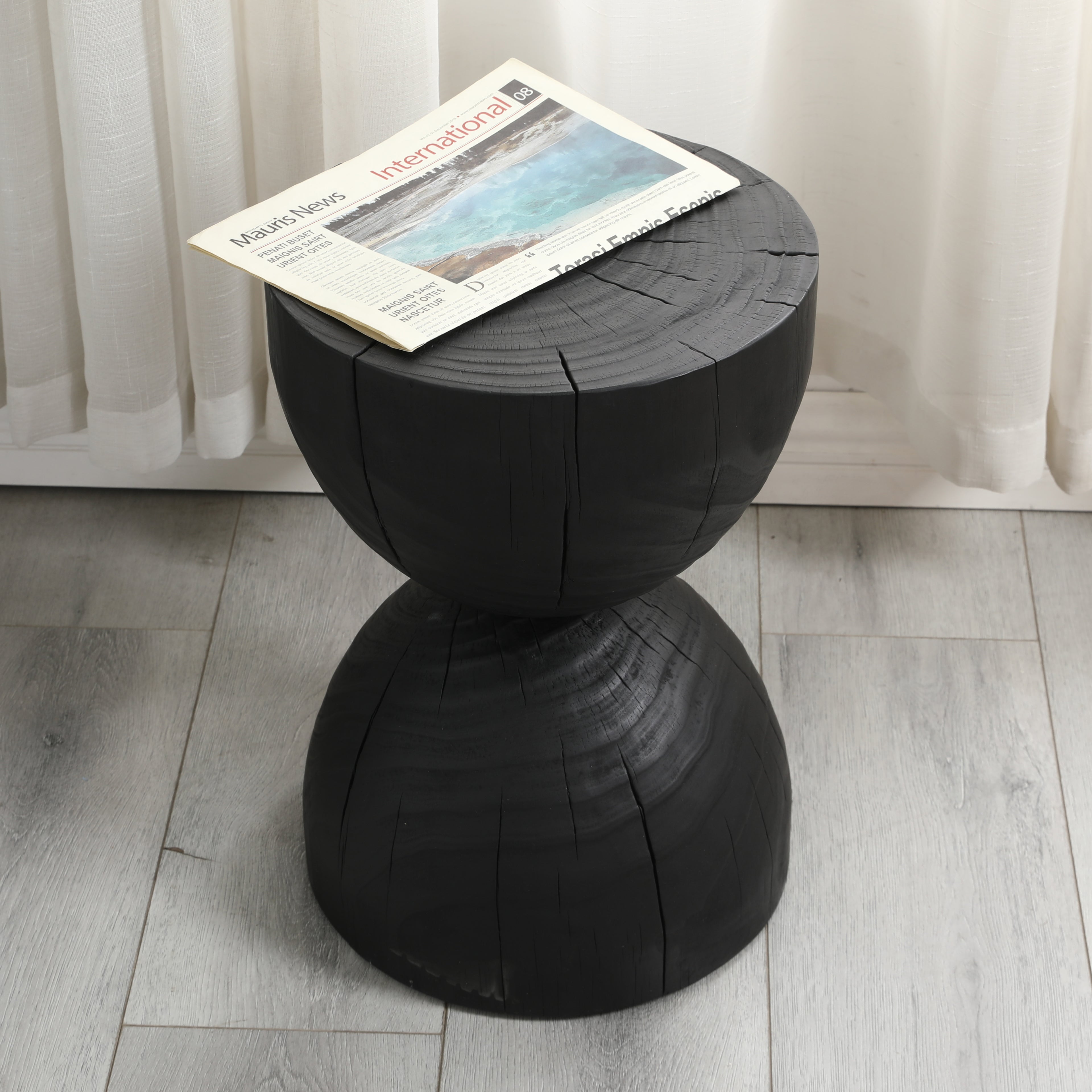 Round Mango Wood Side Table in Black