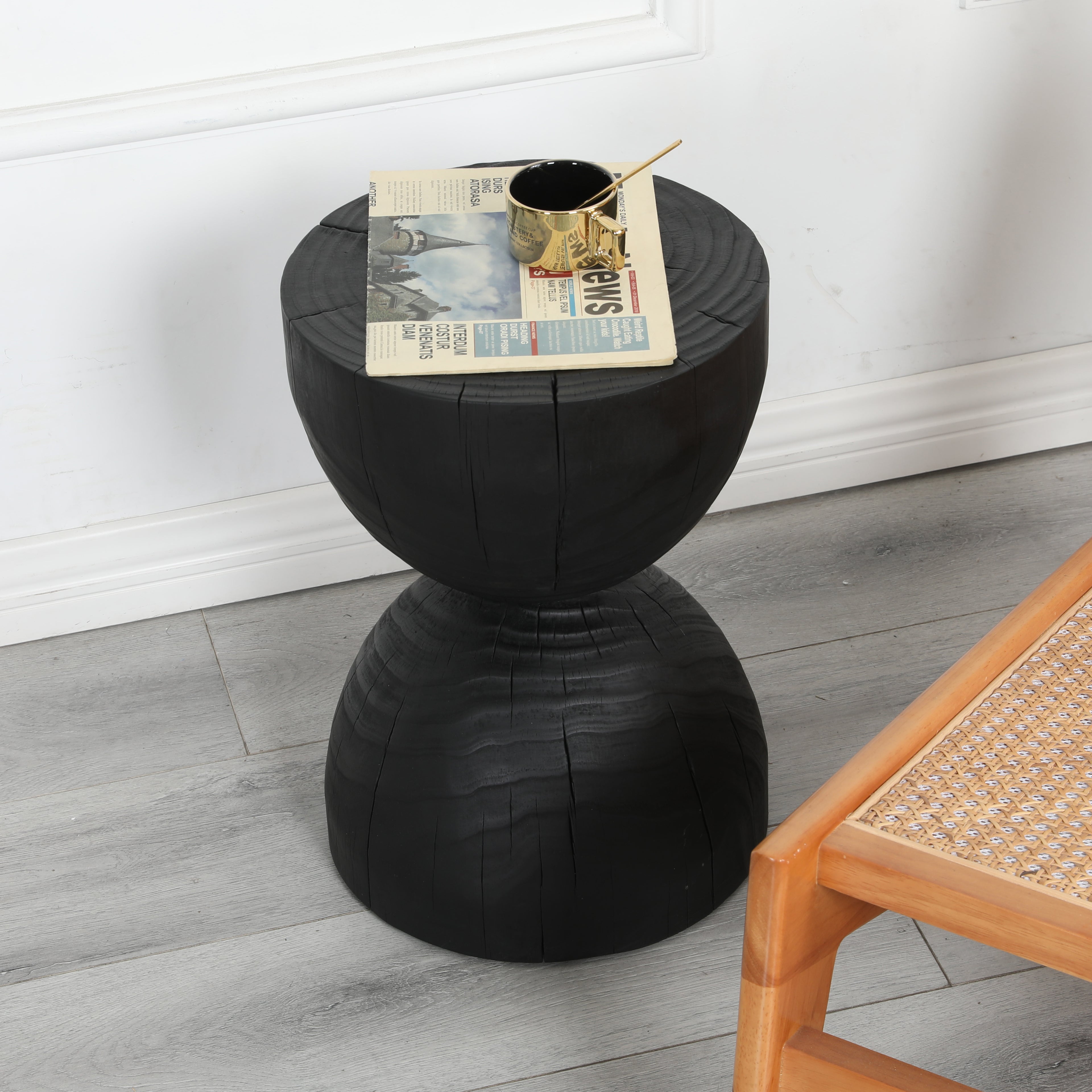 Round Mango Wood Side Table in Black