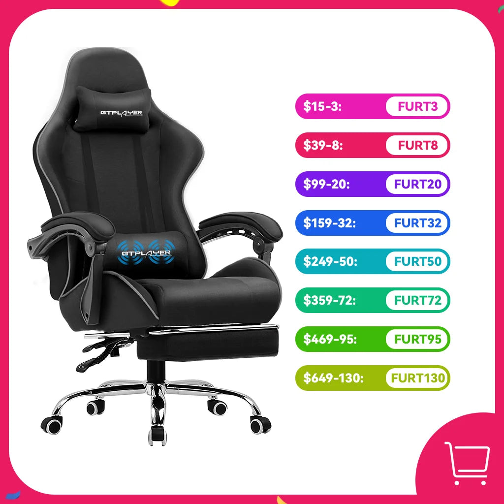 Gaming Chair with Footrest and Lumbar Support