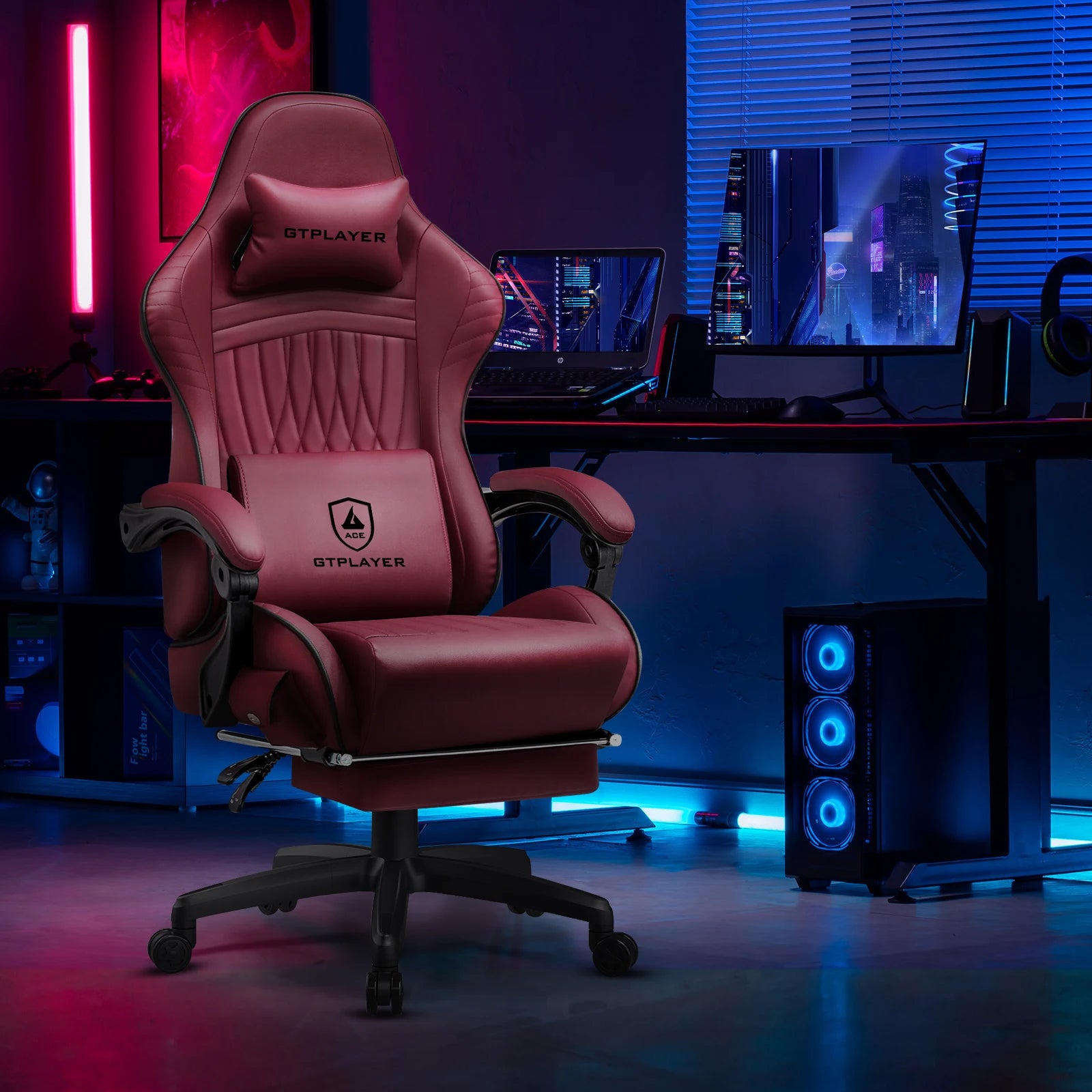 Gaming Chair with Built-In Speakers and Footrest
