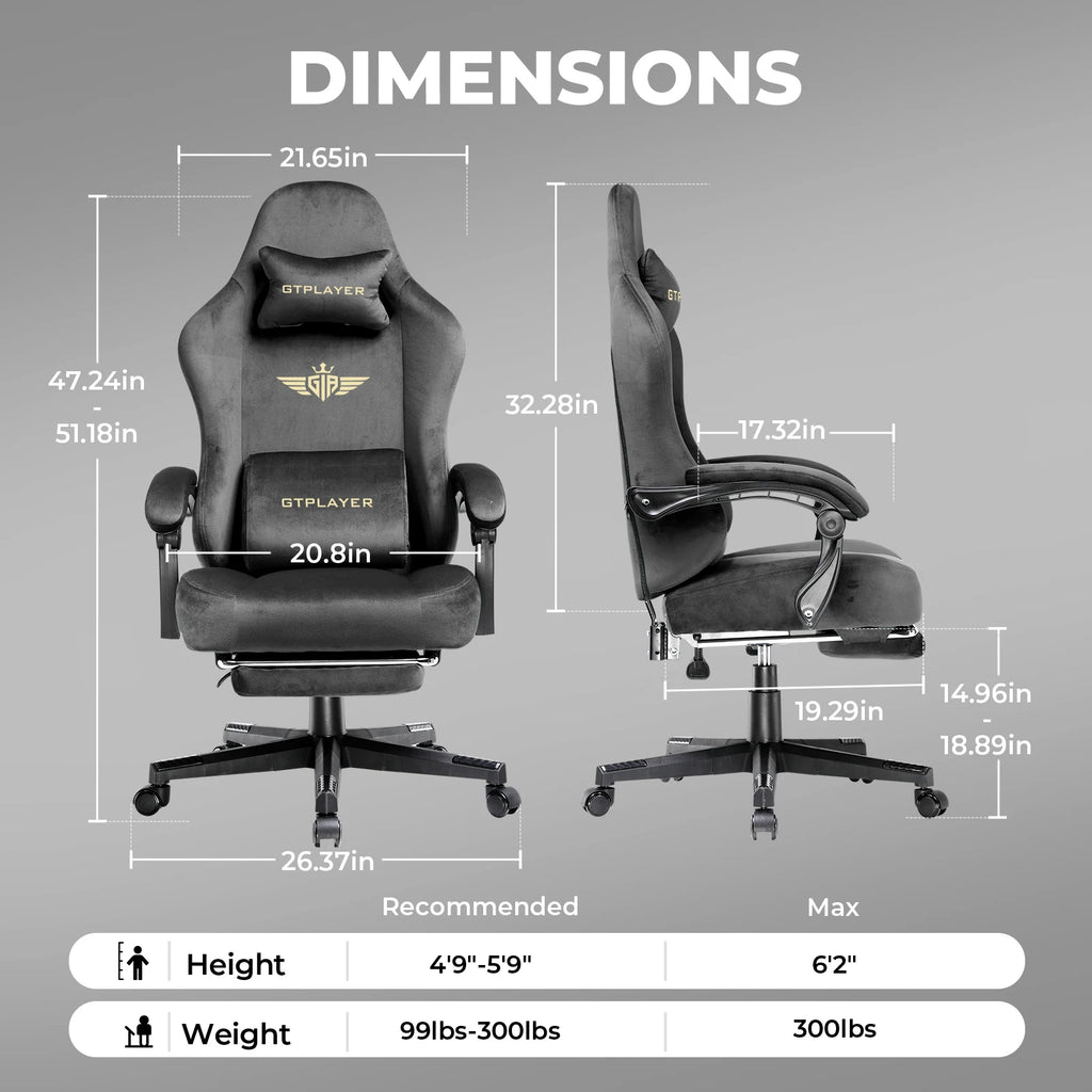 Big and Tall Fabric Gaming Chair, 350 lb Capacity