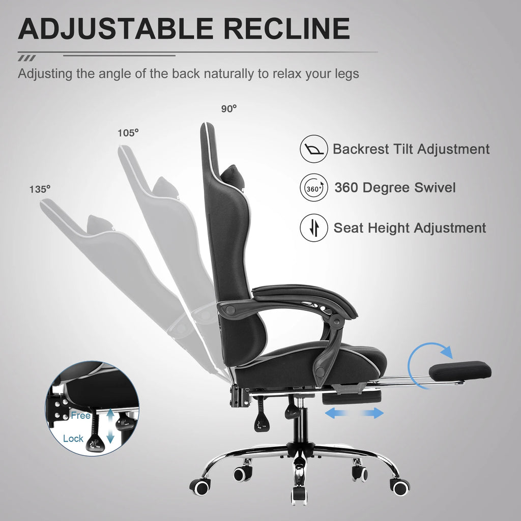 Gaming Chair with Footrest and Lumbar Support