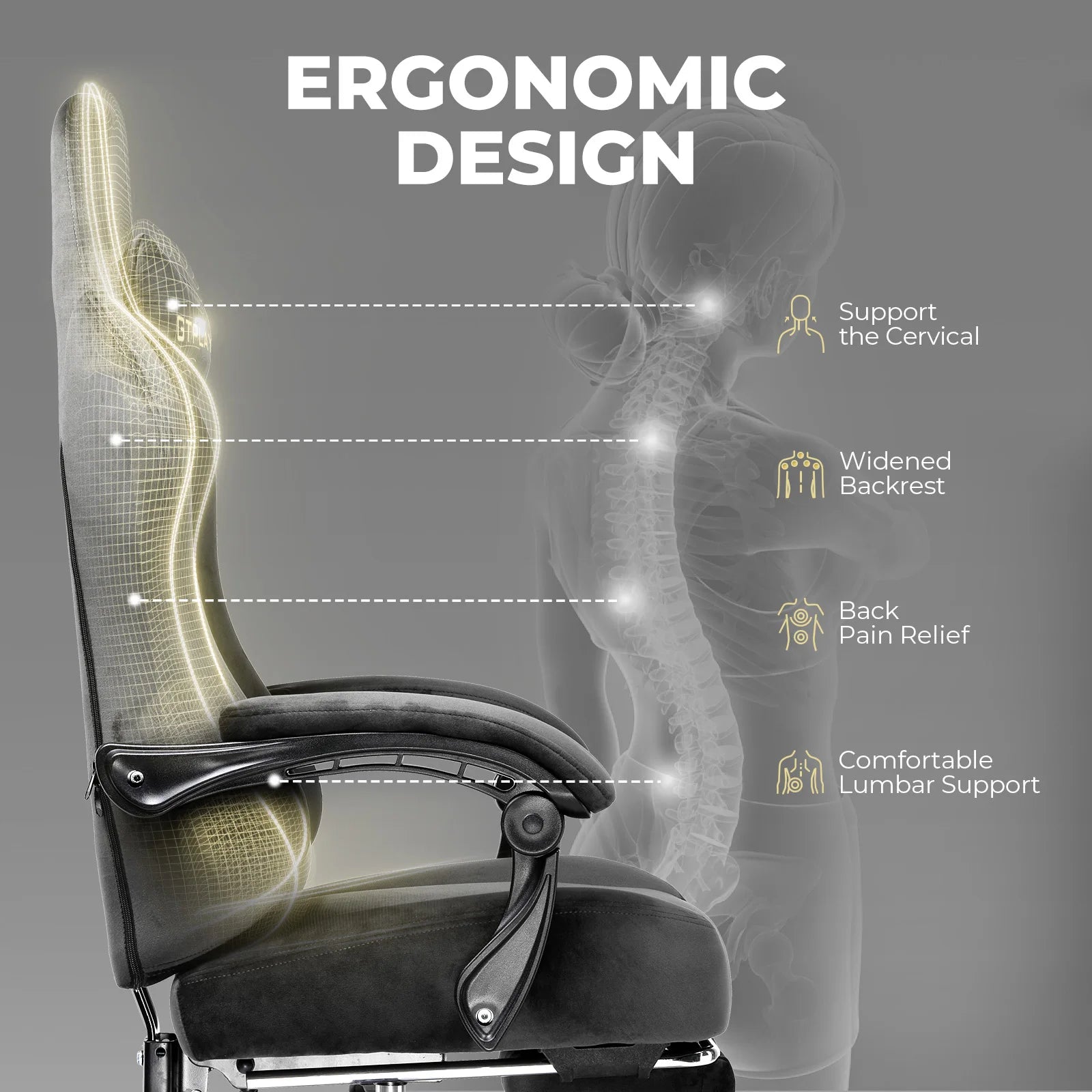 Big and Tall Fabric Gaming Chair, 350 lb Capacity