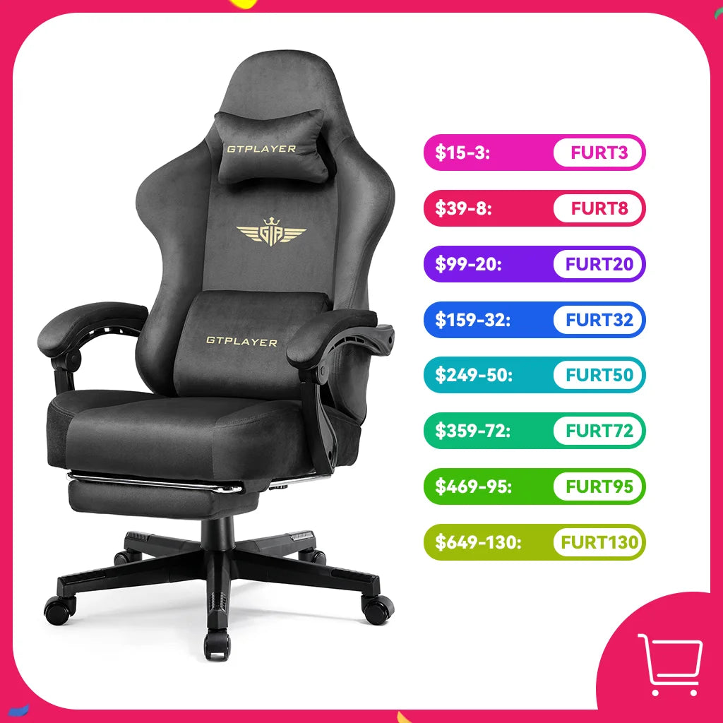 Big and Tall Fabric Gaming Chair, 350 lb Capacity