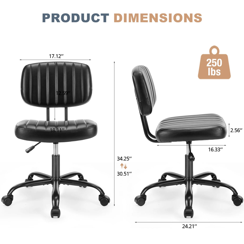 Armless Leather Office Chair with Swivel Base