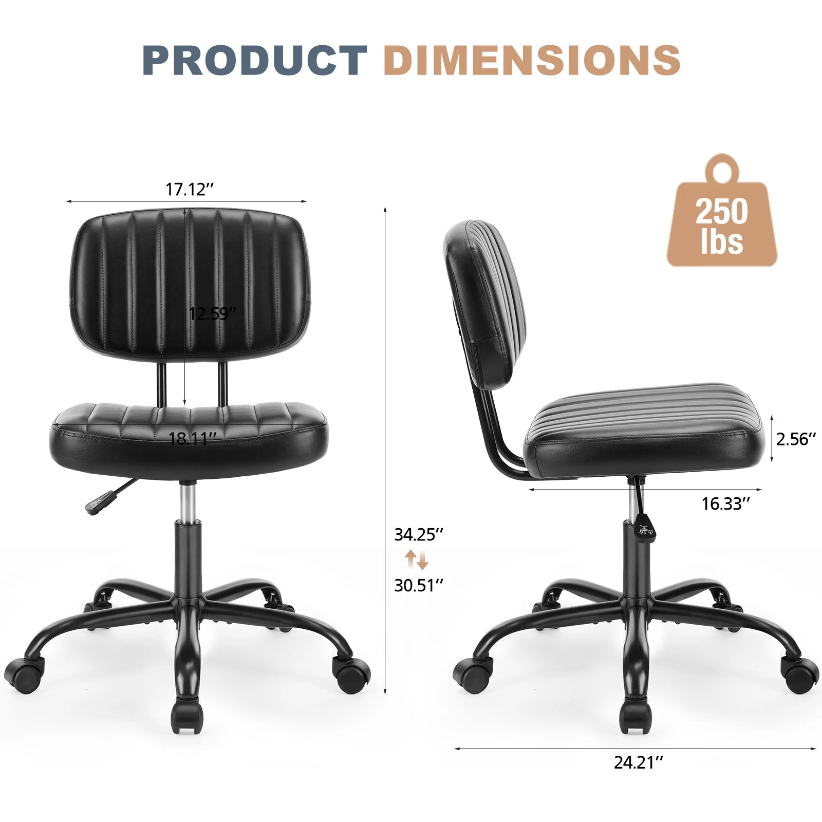 Armless Leather Office Chair with Swivel Base