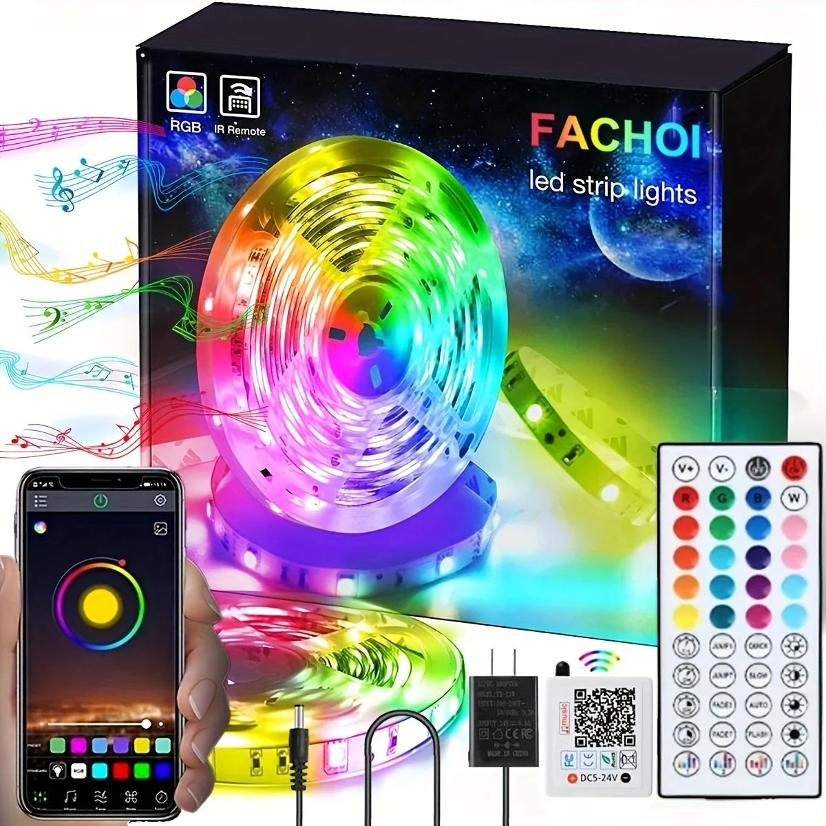 RGB LED Strip Lights with Remote and App Control