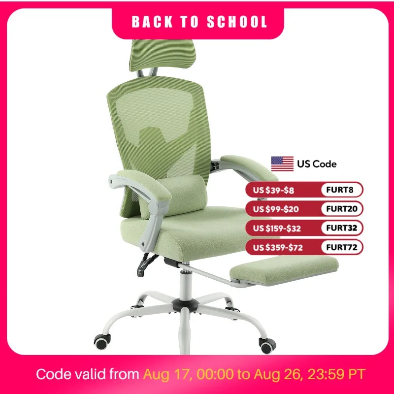 Reclining Mesh Gaming Chair with Lumbar Pillow