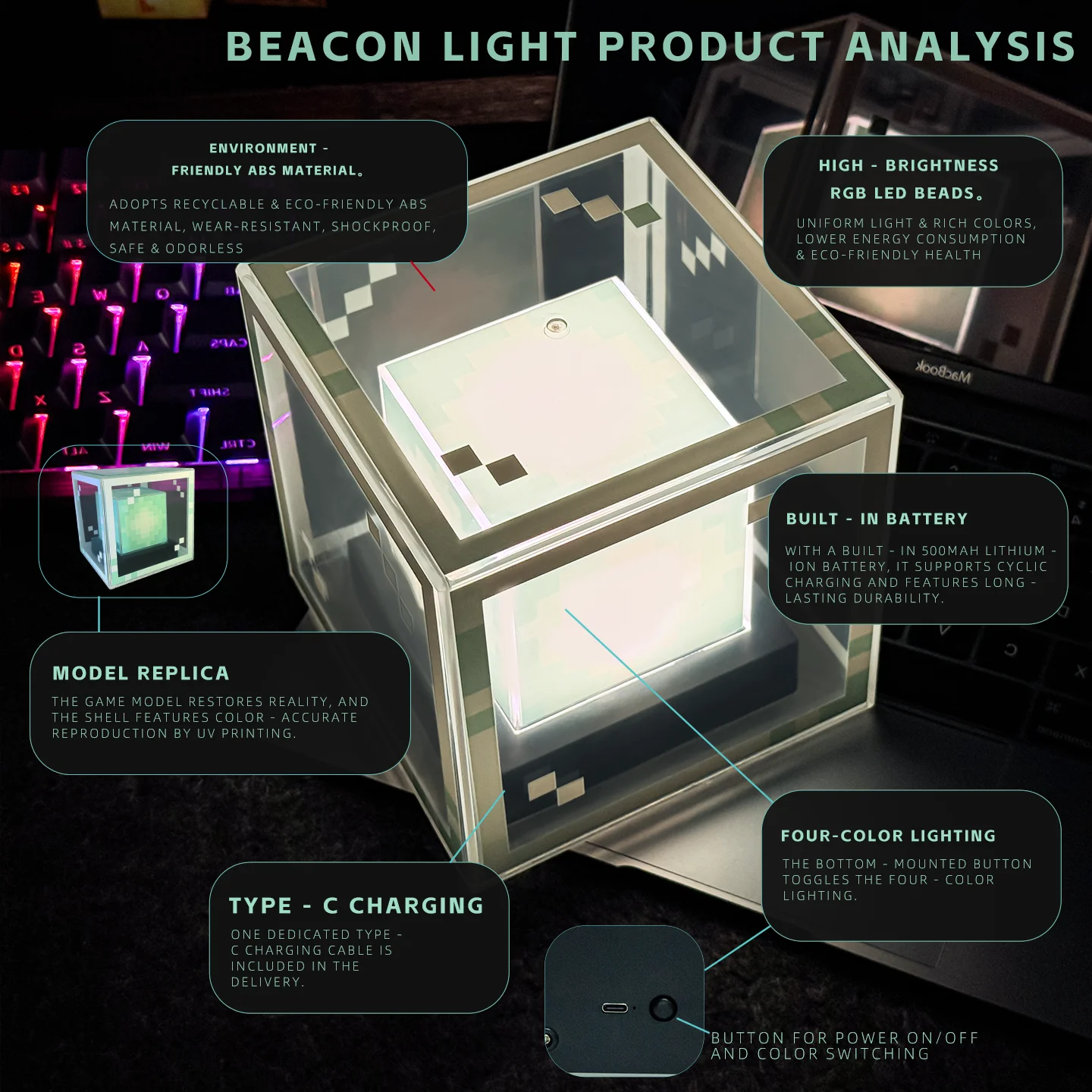 Pixel Beacon Desk Lamp, Rechargeable