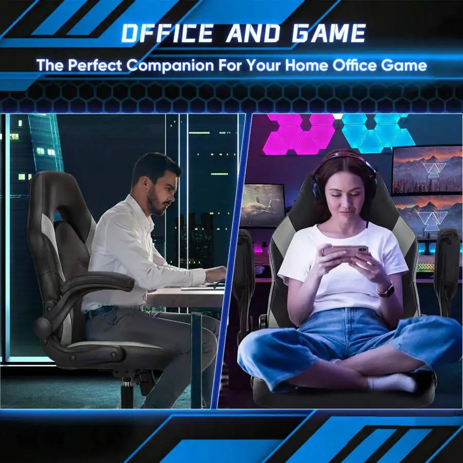 Big and Tall Leather Gaming Chair with Flip-Up Arms