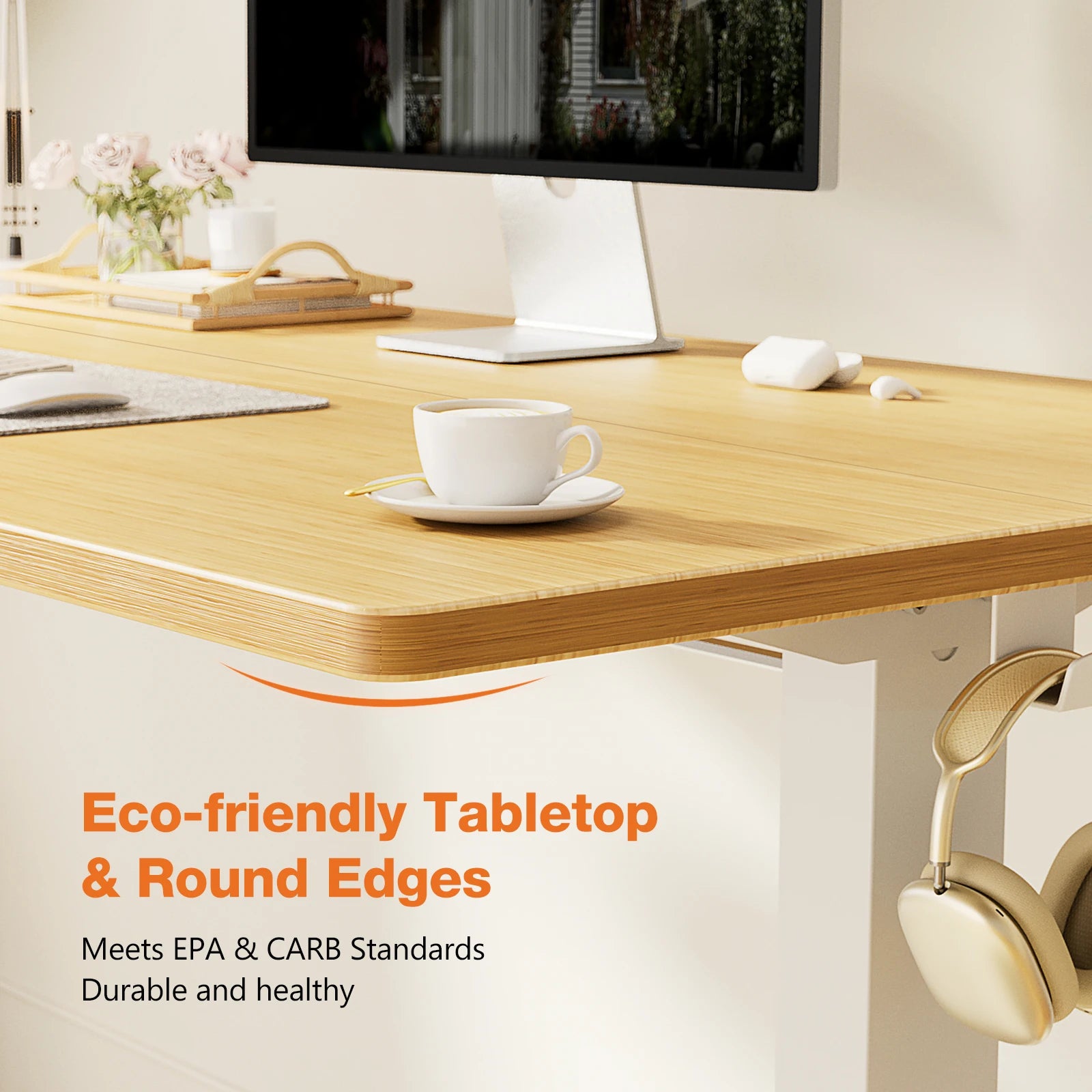 Electric Standing Desk with Wood Top, 55 x 24 Inch