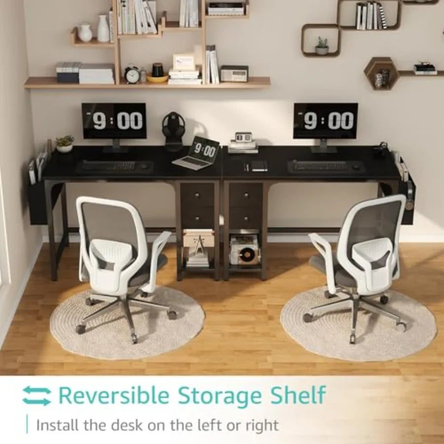 40 Inch Desk with Fabric Drawers for Small Spaces