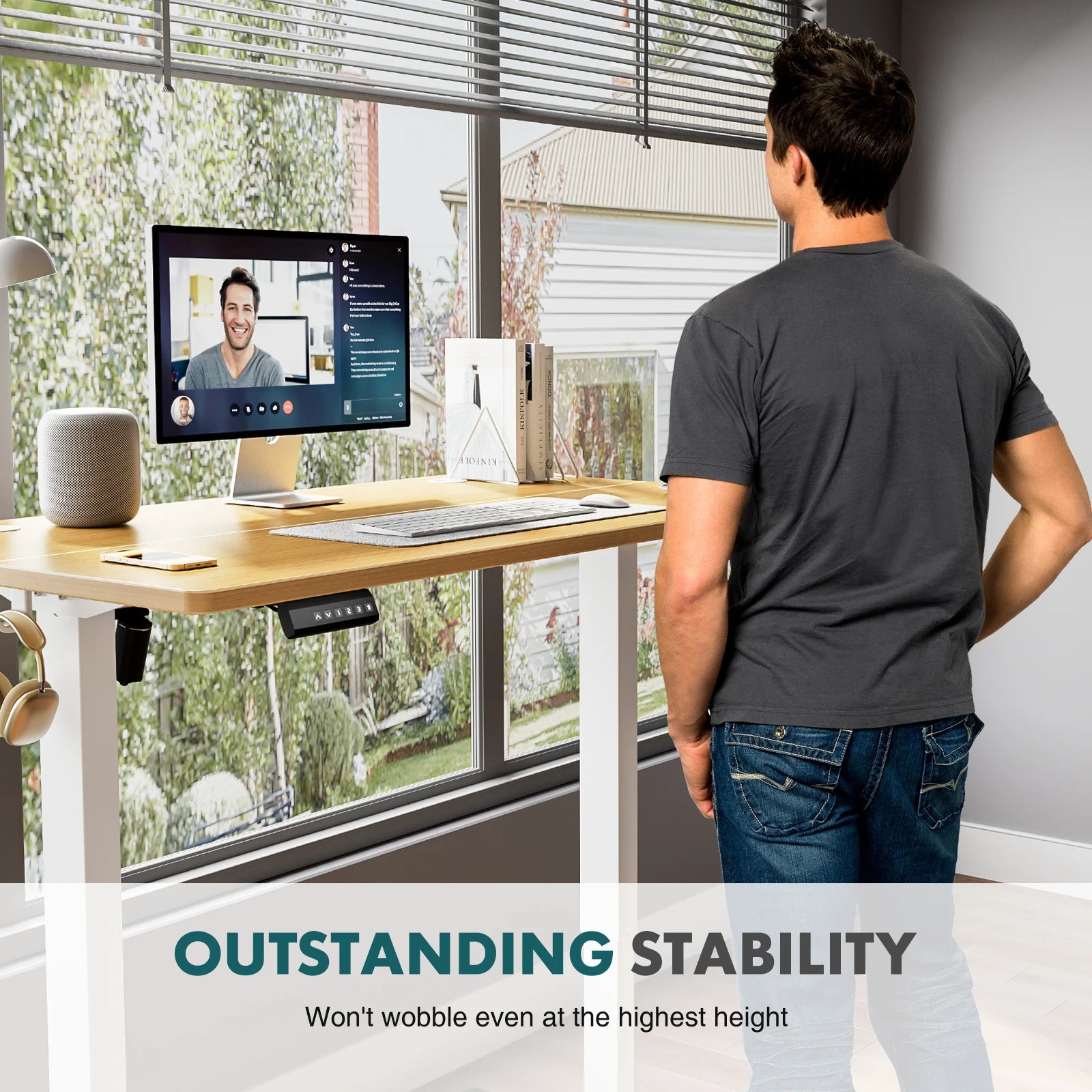 Electric Standing Desk with Wood Top, 55 x 24 Inch