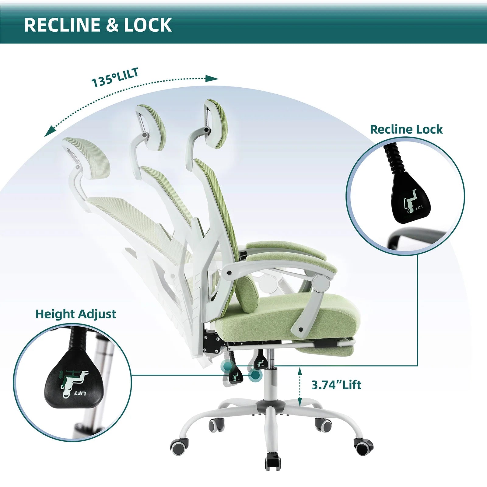 Reclining Mesh Gaming Chair with Lumbar Pillow