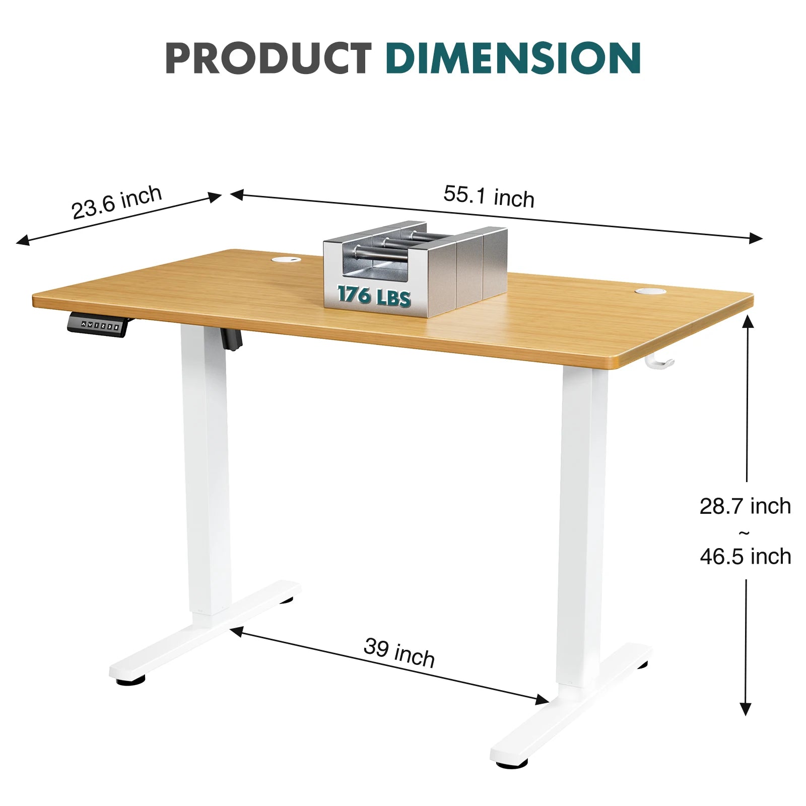 Electric Standing Desk with Wood Top, 55 x 24 Inch