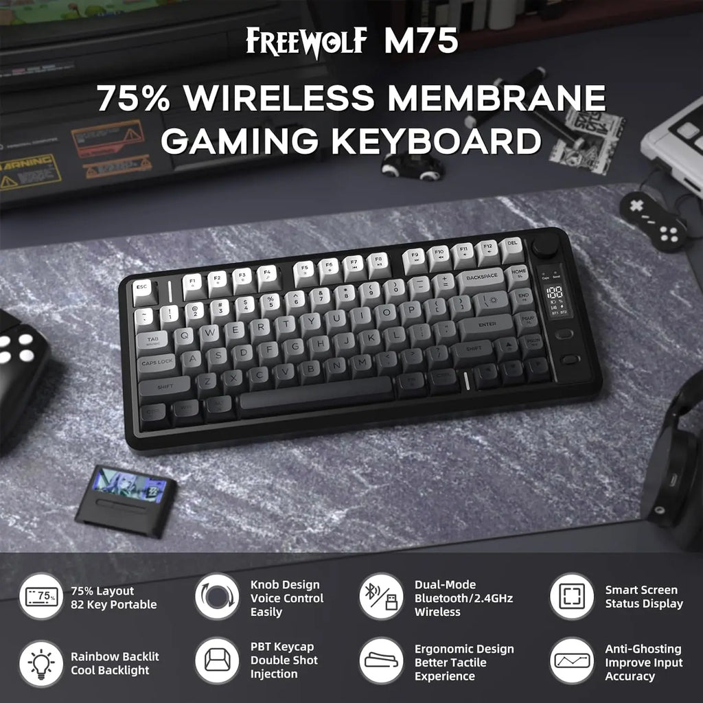 Wireless Gaming Keyboard with Knob and OLED Display