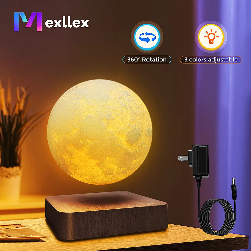 Floating Moon Lamp with Wooden Base
