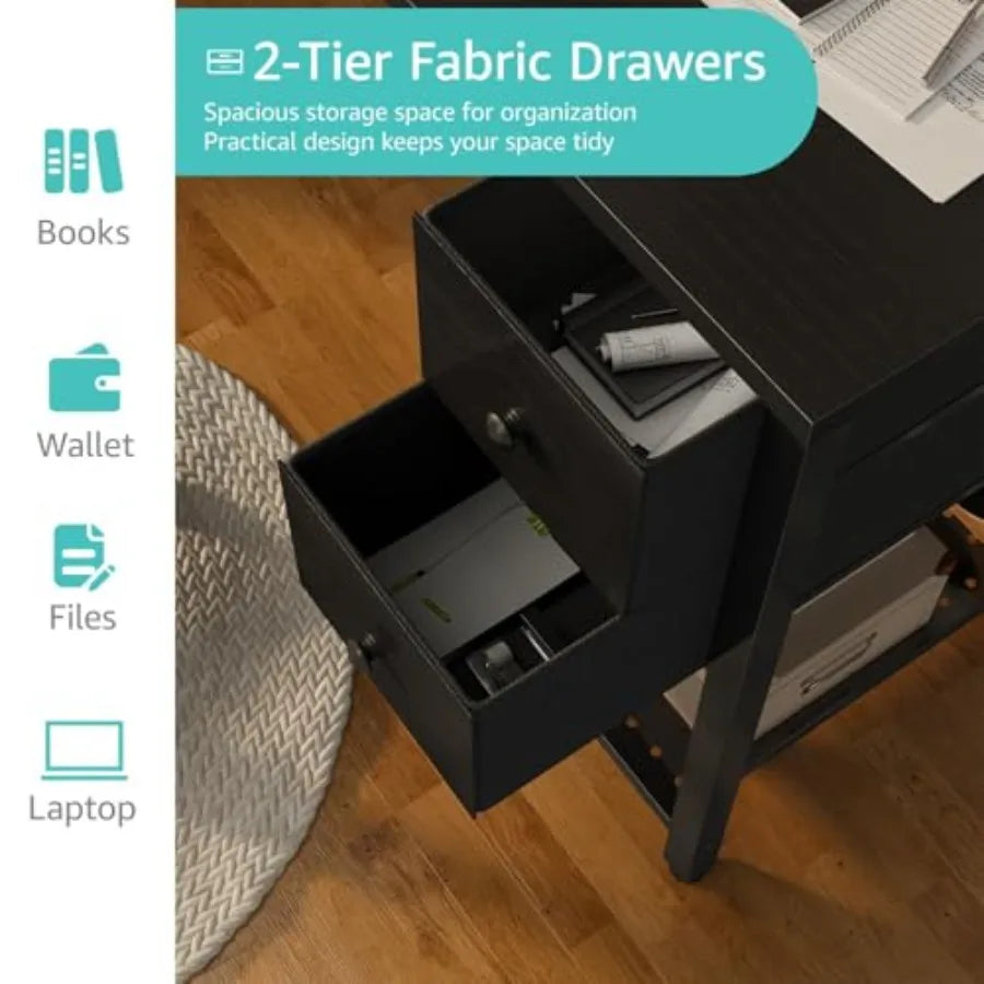 40 Inch Desk with Fabric Drawers for Small Spaces