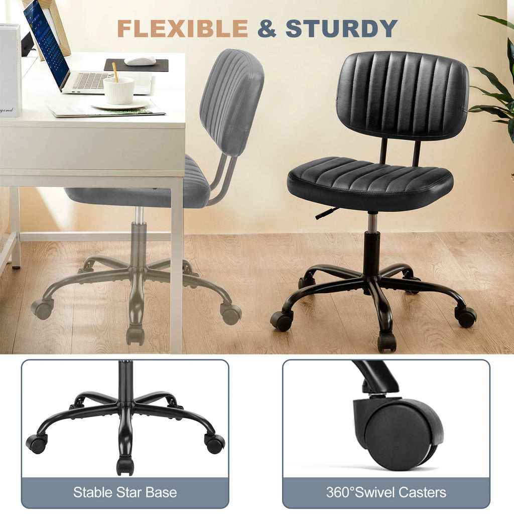 Armless Leather Office Chair with Swivel Base