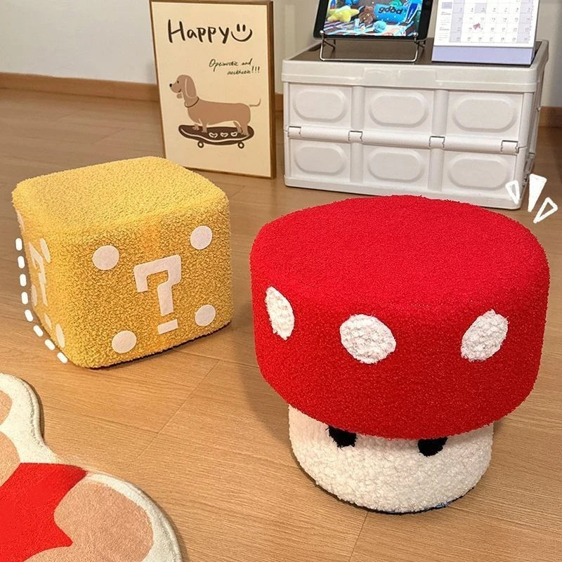 Solid Wood Mushroom and Dice Stool