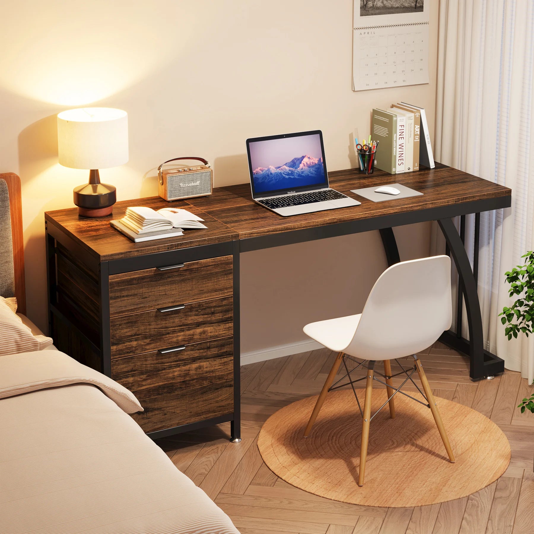 59 Inch Desk with Three Reversible Drawers