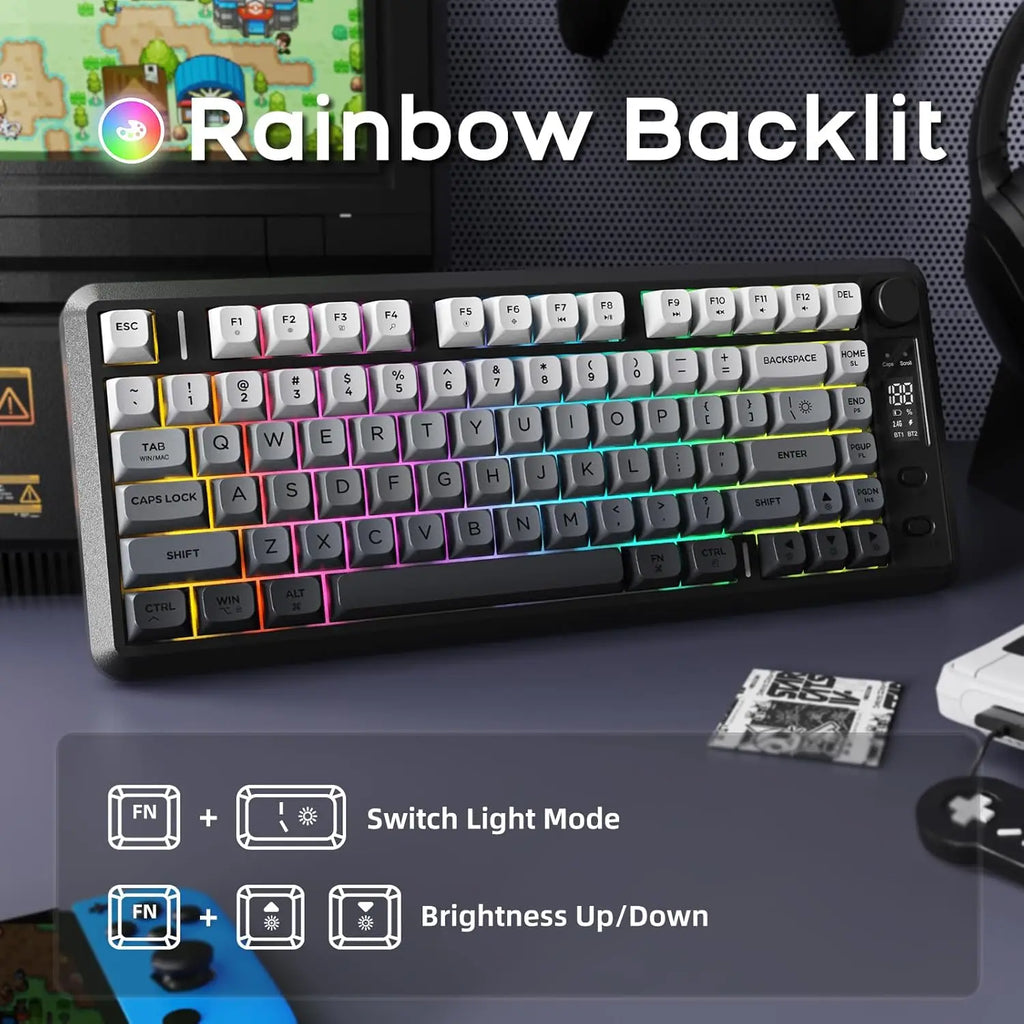 Wireless Gaming Keyboard with Knob and OLED Display