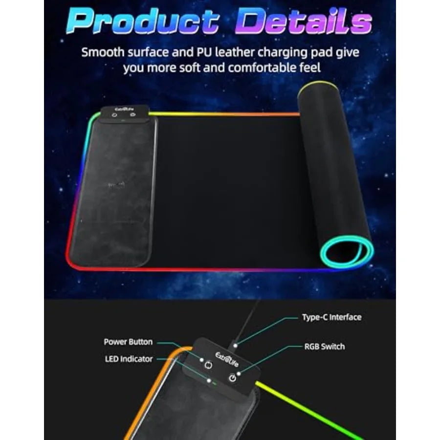 RGB Desk Mat with Wireless Charging