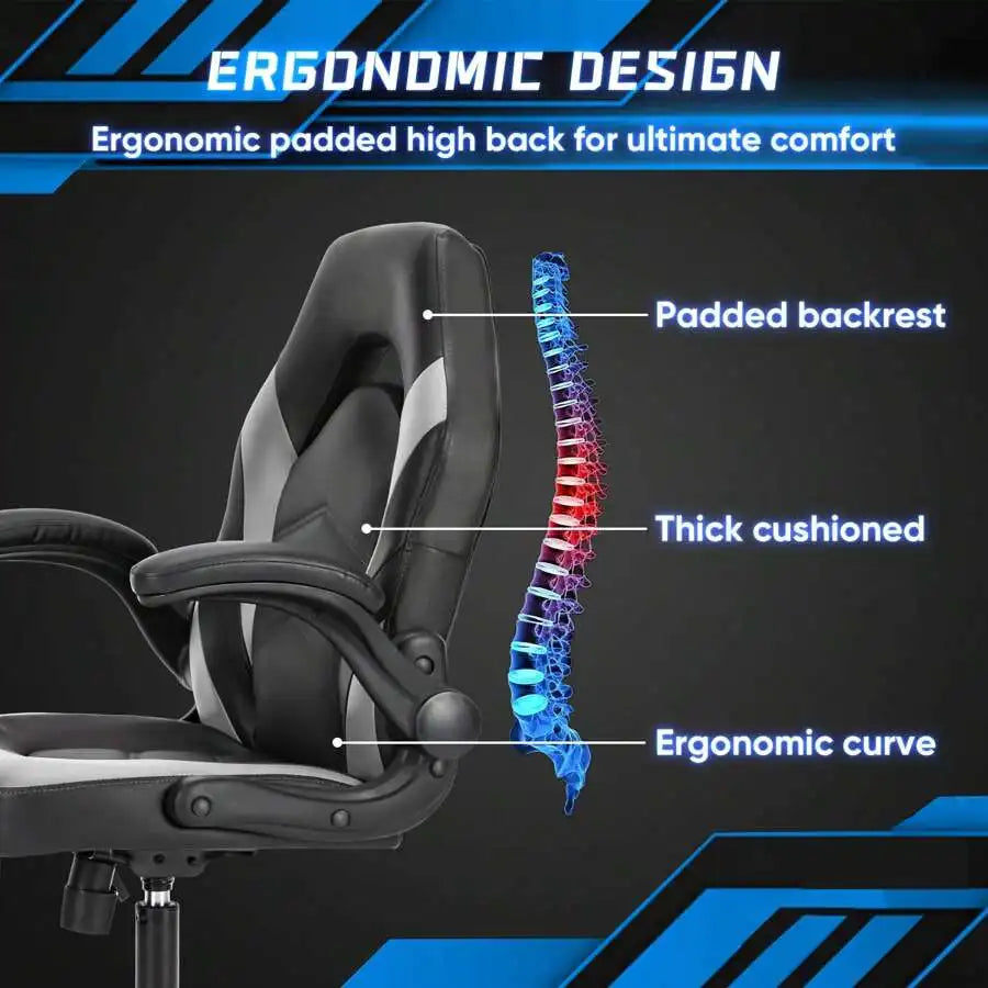 Big and Tall Leather Gaming Chair with Flip-Up Arms