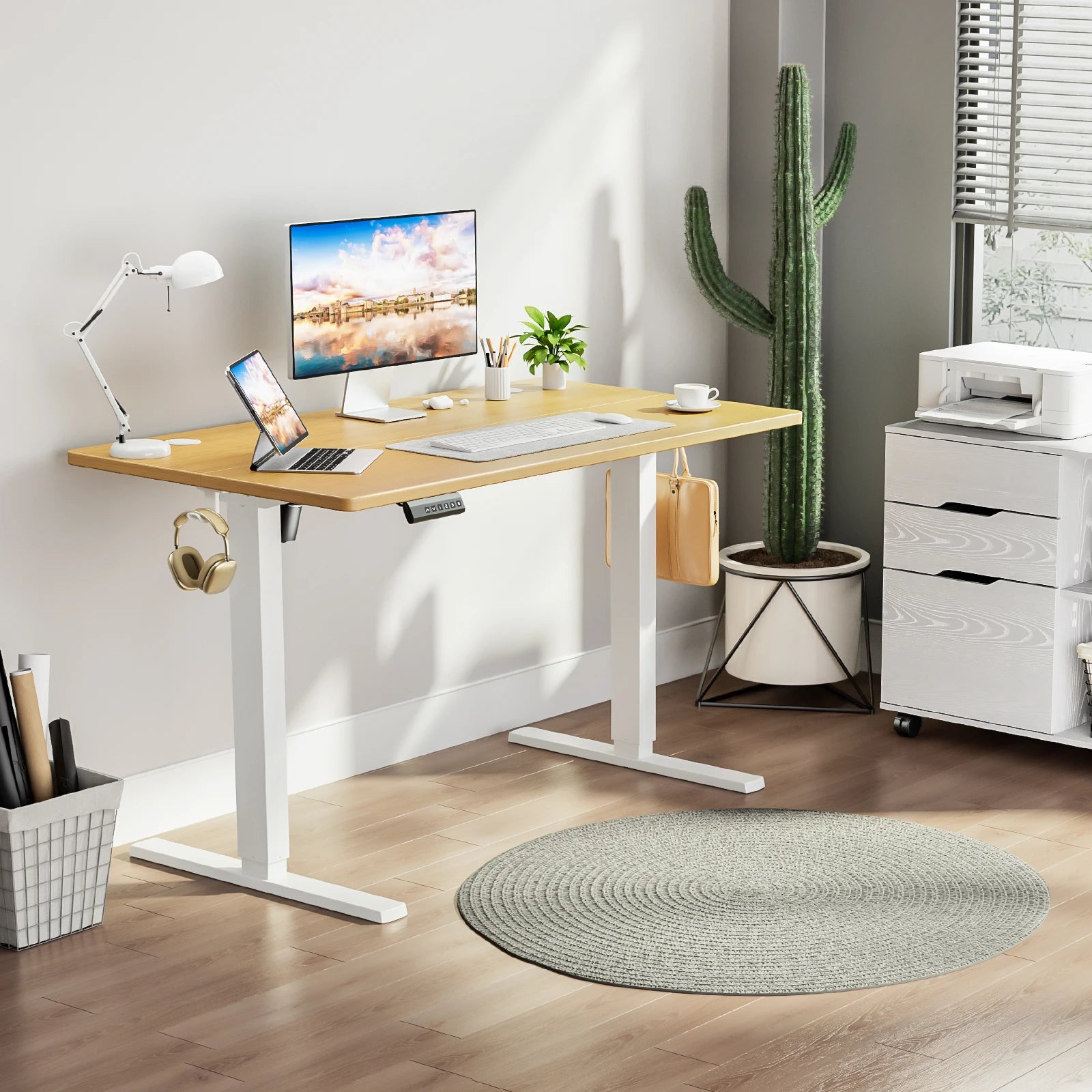 Electric Standing Desk with Wood Top, 55 x 24 Inch