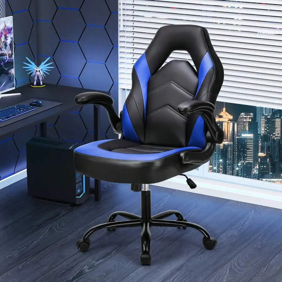 Big and Tall Leather Gaming Chair with Flip-Up Arms