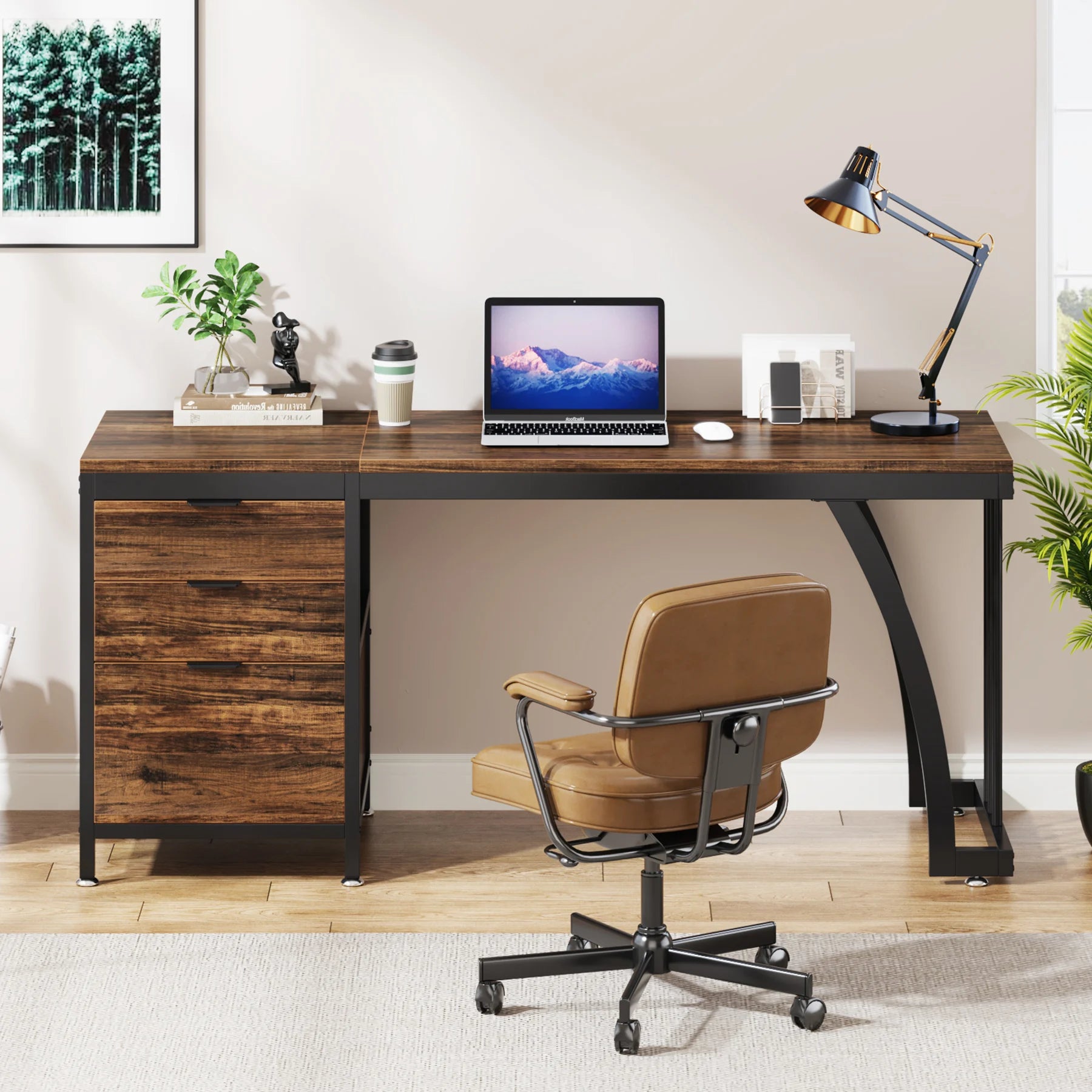59 Inch Desk with Three Reversible Drawers