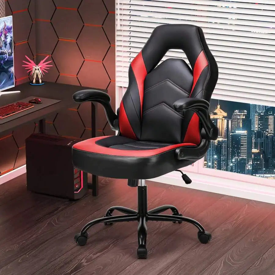Big and Tall Leather Gaming Chair with Flip-Up Arms