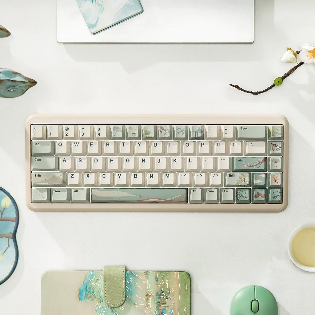 Spring Tea Keycap Set, 145 Keys with Puller