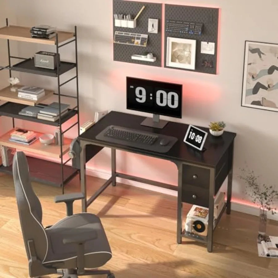 40 Inch Desk with Fabric Drawers for Small Spaces