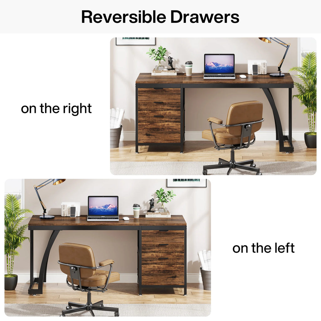 59 Inch Desk with Three Reversible Drawers