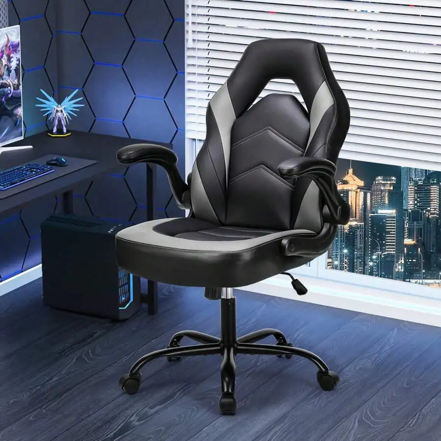 Big and Tall Leather Gaming Chair with Flip-Up Arms