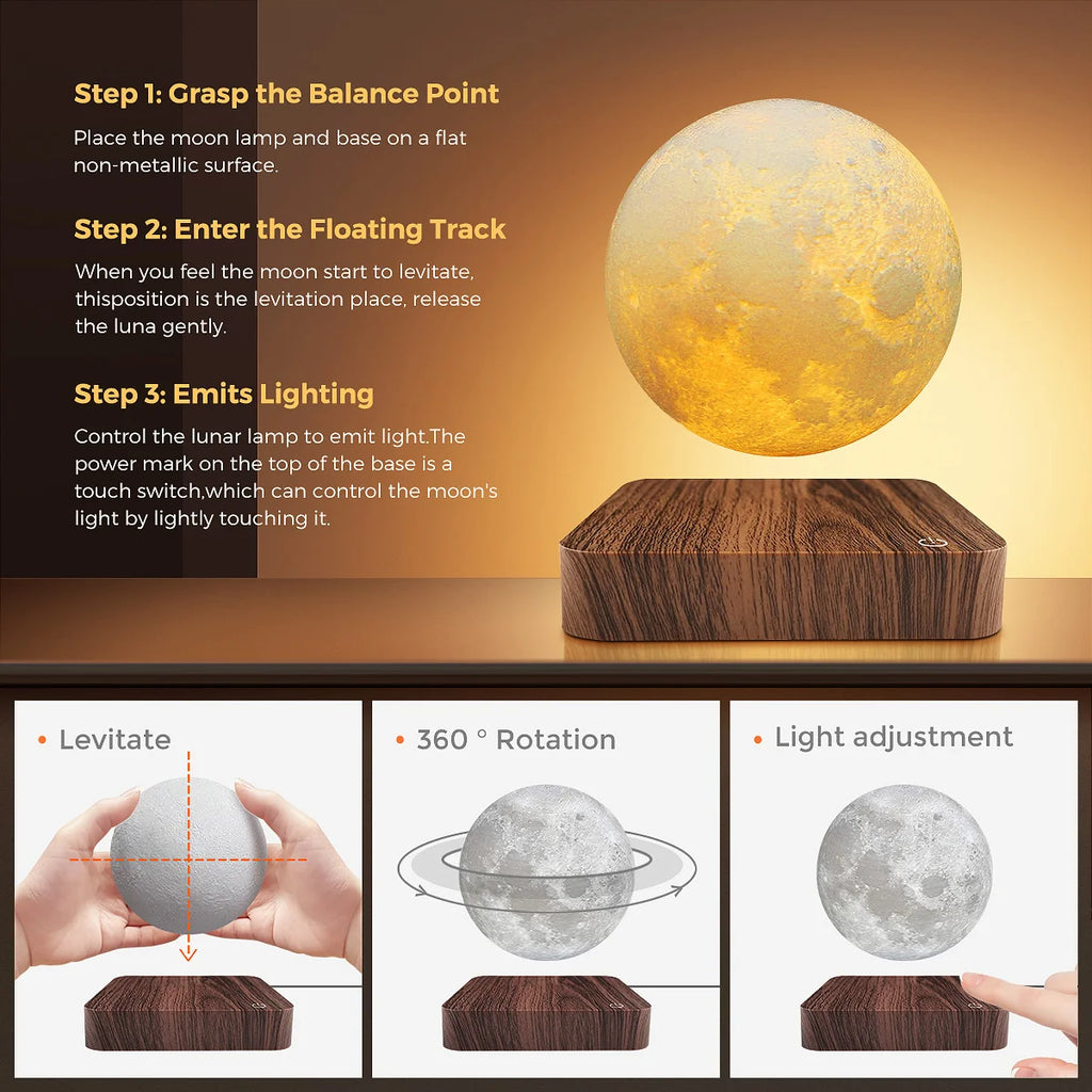 Floating Moon Lamp with Wooden Base