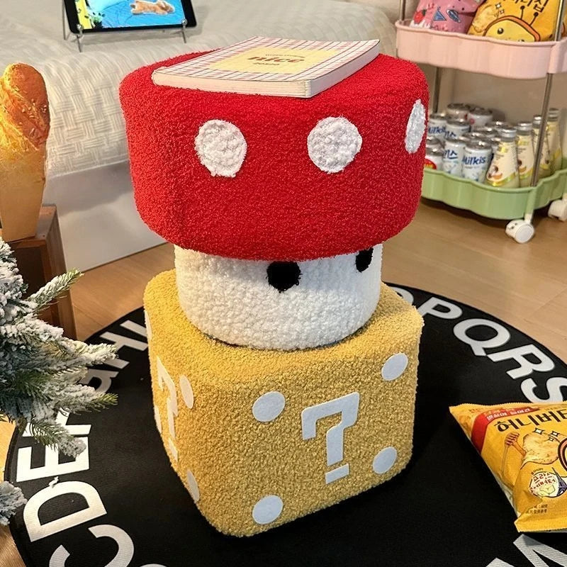 Solid Wood Mushroom and Dice Stool