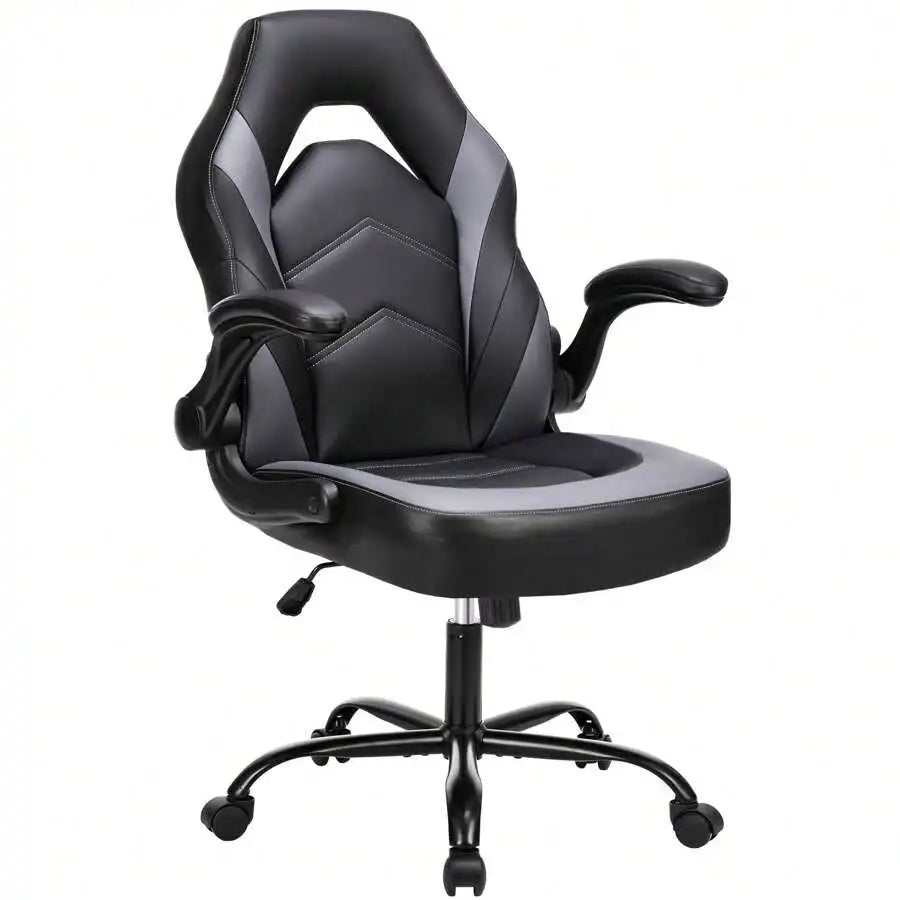 Big and Tall Leather Gaming Chair with Flip-Up Arms