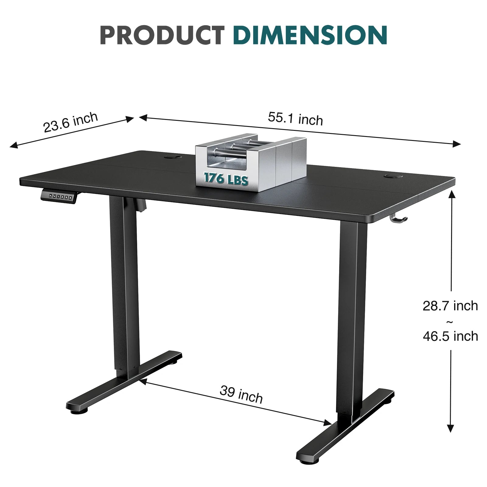 Electric Standing Desk with Wood Top, 55 x 24 Inch