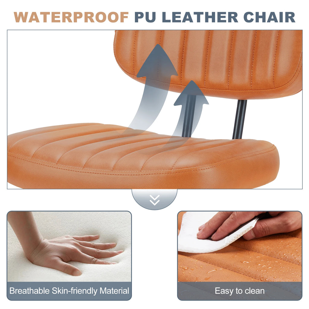 Armless Leather Office Chair with Swivel Base