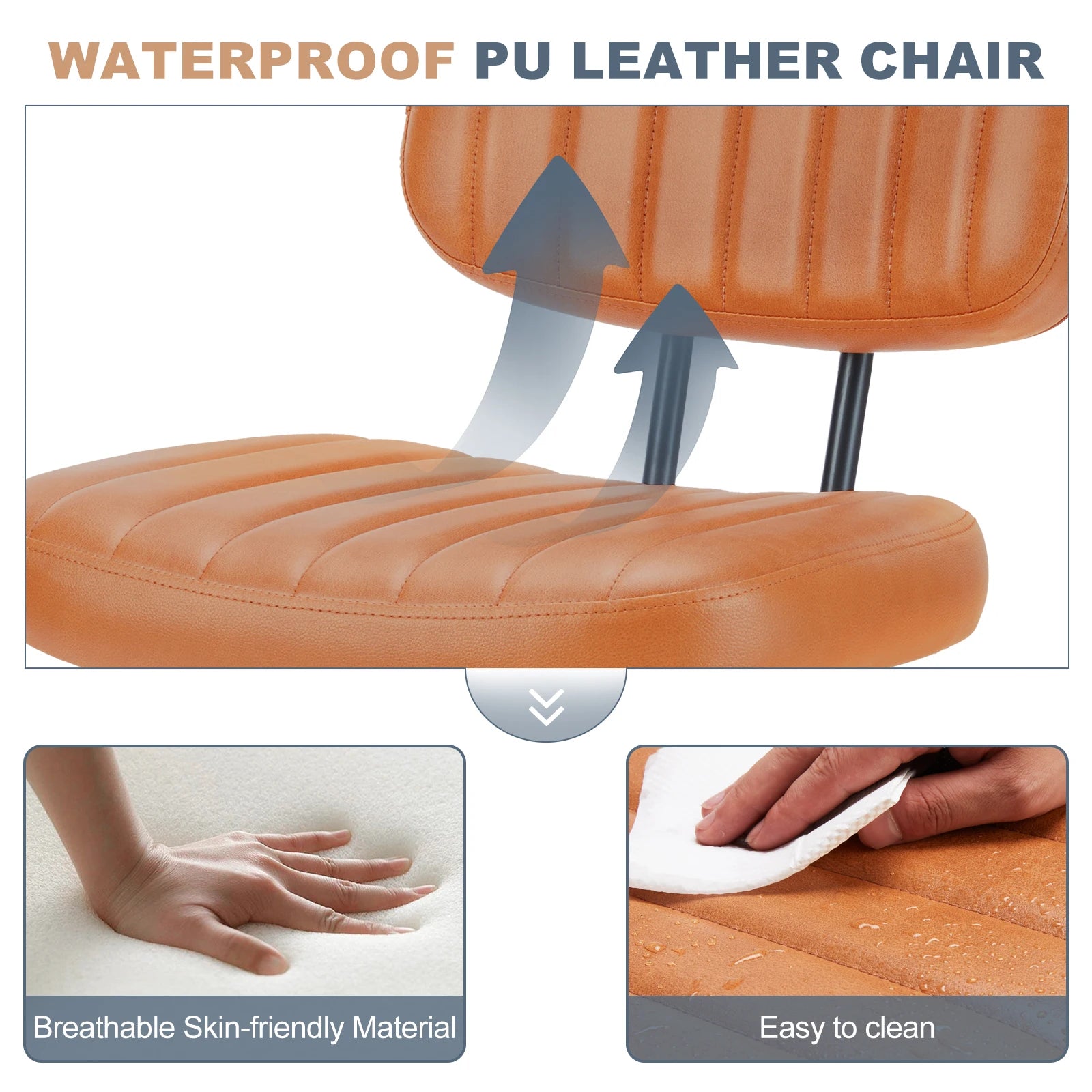 Armless Leather Office Chair with Swivel Base