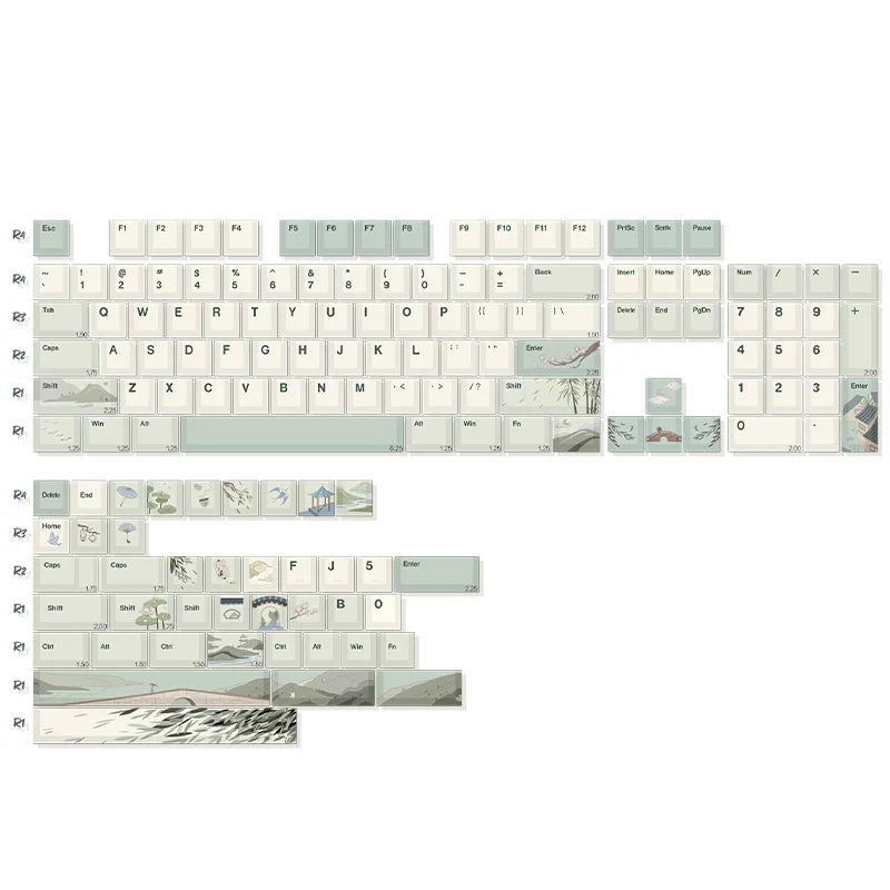 Spring Tea Keycap Set, 145 Keys with Puller