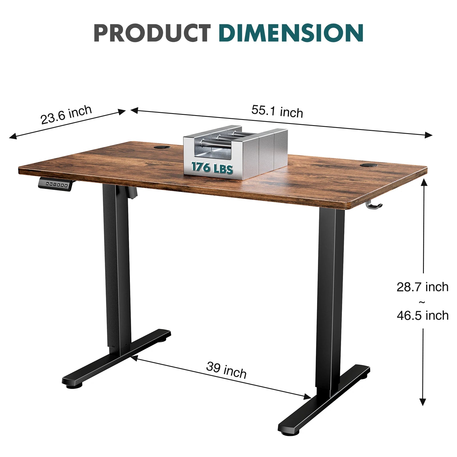 Electric Standing Desk with Wood Top, 55 x 24 Inch