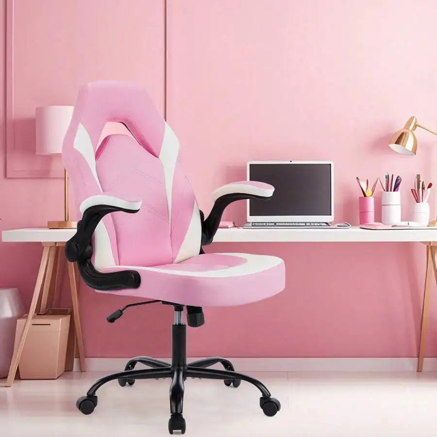 Big and Tall Leather Gaming Chair with Flip-Up Arms