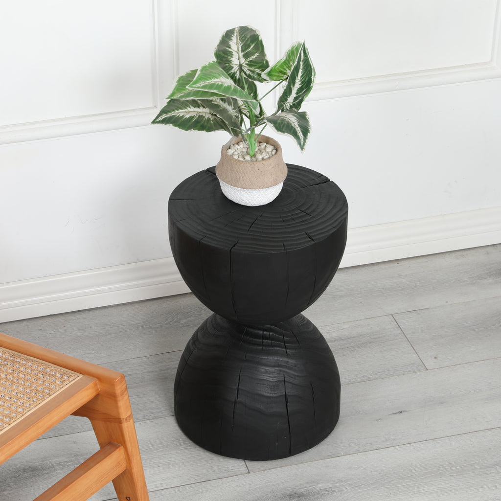 Round Mango Wood Side Table in Black