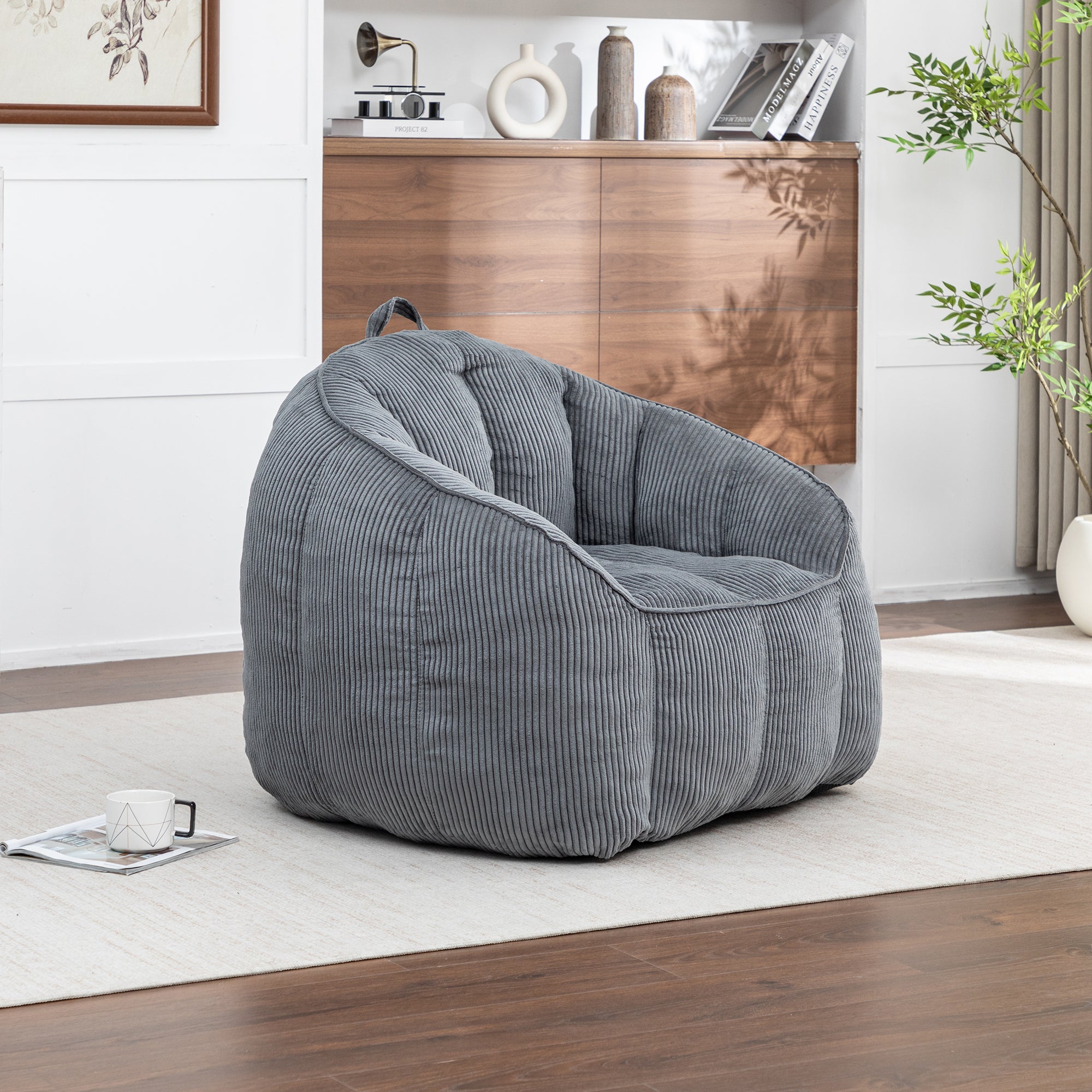 Giant Corduroy Bean Bag Chair with Armrests
